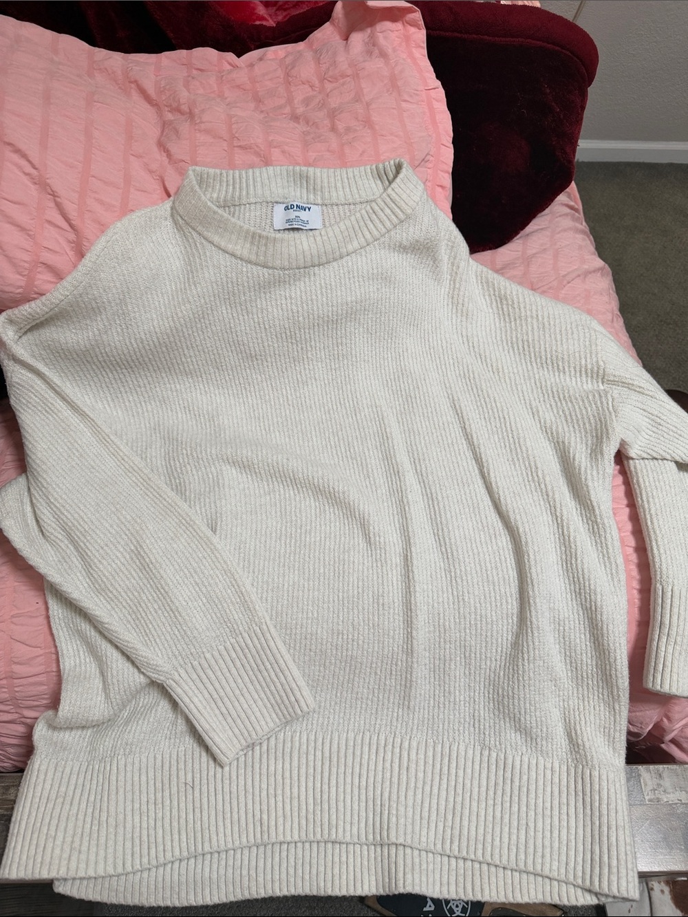 Old Navy Cream Ribbed Crewneck Sweater